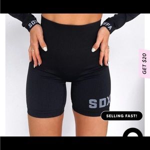 White Fox Boutique Black Ribbed High-Waist Athletic Bike Shorts